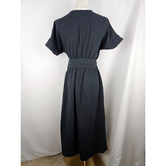 Marine Layer Valencia Black Gauze Wrap Dress Size Medium Midi Flowy Bohemian - Picture 7 of 13